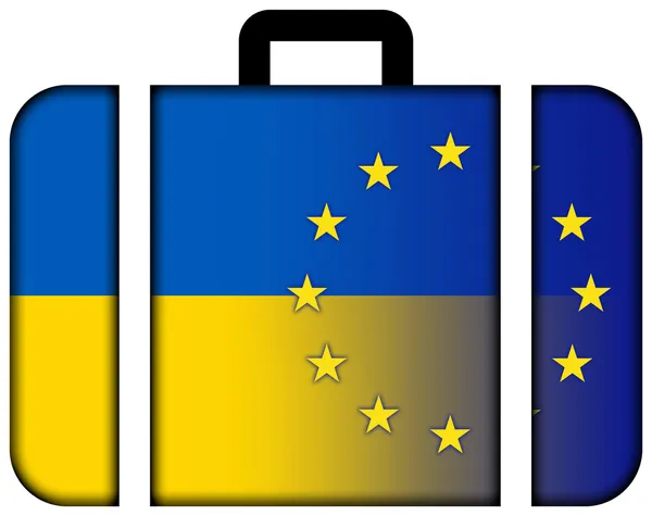 Kufr s vlajkou eu a Ukrajina — Stock fotografie
