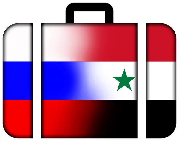 Koffer met Rusland en Syrië vlag — Stockfoto