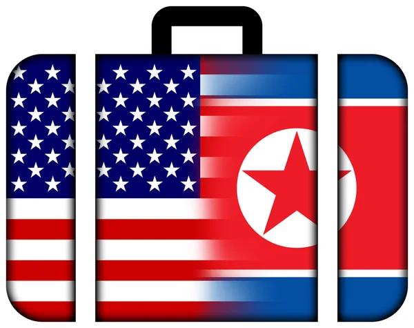 Koffer met VS en Noord-korea vlag — Stockfoto