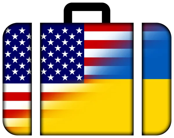 Чемодан с флагом Украины и США — стоковое фото