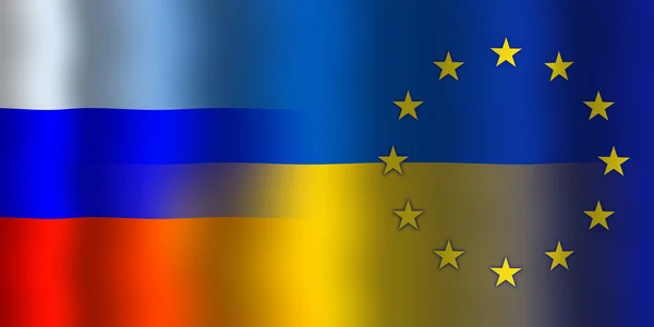 Ondeando la bandera de Ucrania, la UE y Rusia — Foto de Stock