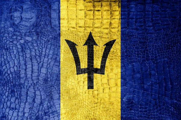 Bandiera Barbados dipinta su texture di coccodrillo di lusso — Foto Stock