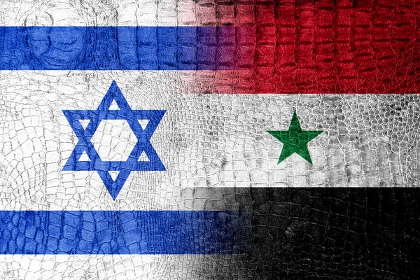 Israël en Syrië vlag geschilderd op luxe krokodil textuur — Stockfoto