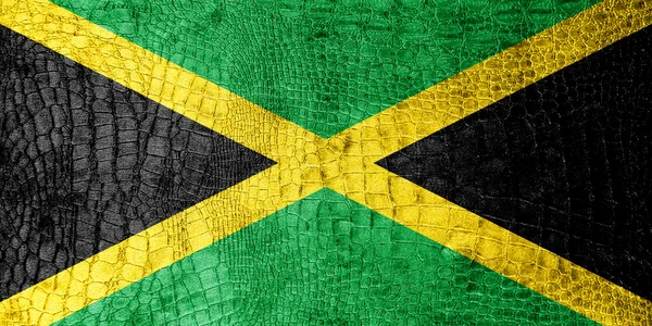 Jamaica-Flagge auf Luxus-Krokodilstruktur gemalt — Stockfoto