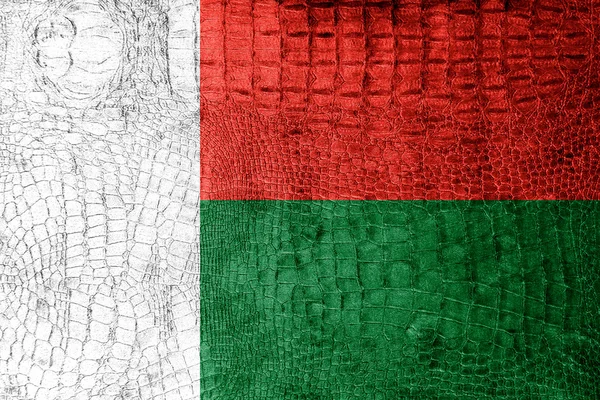 Σημαία της Μαδαγασκάρης ζωγραφισμένο σε πολυτελή υφή κροκόδειλος — Φωτογραφία Αρχείου