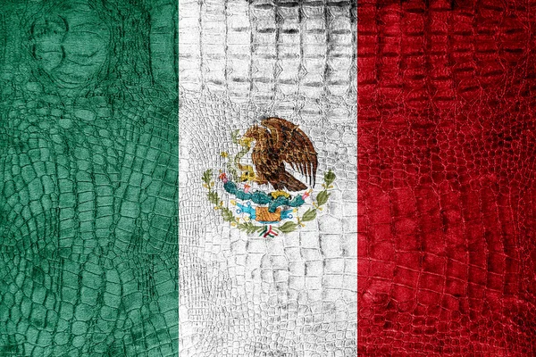 Mexico Flag painted on luxury crocodile texture — Stock Photo, Image