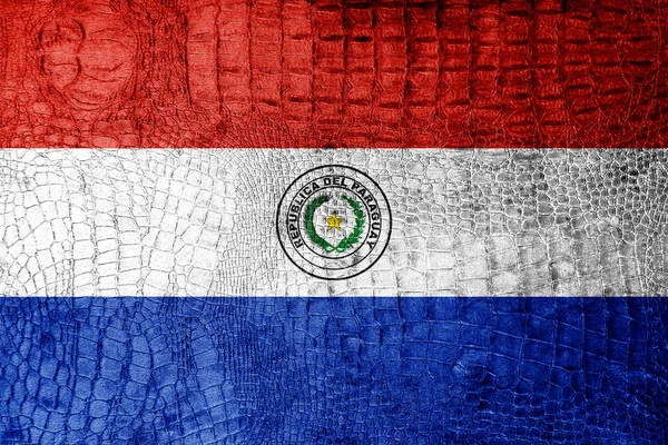 Flaga Paragwaju malowane na tekstury krokodyl luksus — Zdjęcie stockowe