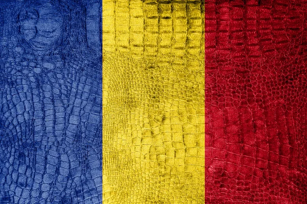 高級ワニ テクスチャに描かれたルーマニアの国旗 — ストック写真