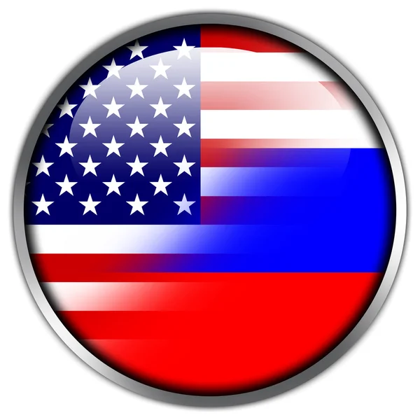 EUA e Rússia Bandeira botão brilhante — Fotografia de Stock