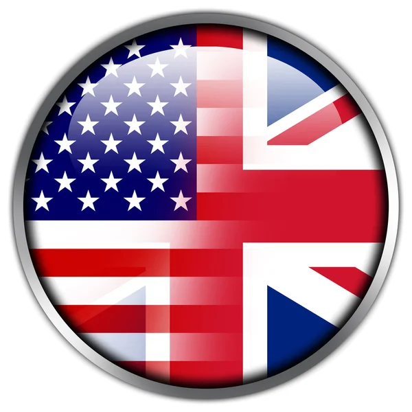 Блестящая кнопка флага США и Великобритании — стоковое фото