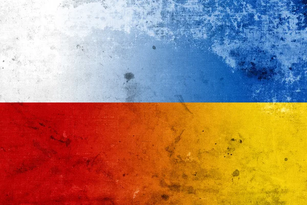 Grunge Polen och Ukraina flagga — Stockfoto
