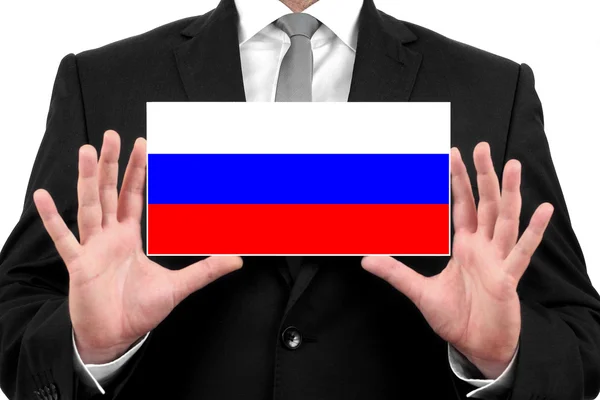 Businessman holding a business card with Russia Flag — Stock Photo, Image