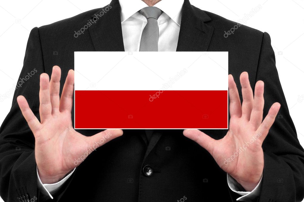 Businessman holding a business card with Poland Flag