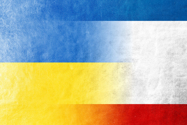Autonomous Republic of Crimea and Ukraine Flag painted on leather texture