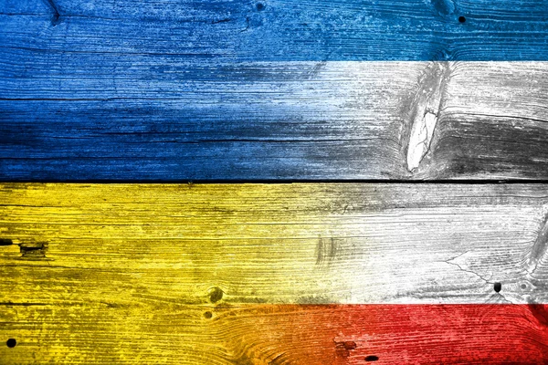 Autonomous Republic of Crimea and Ukraine Flag painted on old wood plank texture — Stock Photo, Image