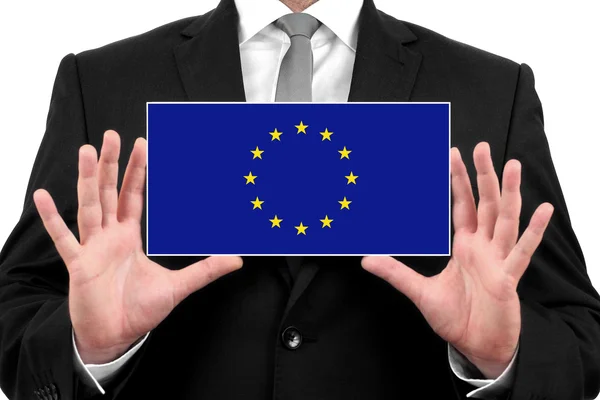 Businessman holding a business card with EU Flag — Stock Photo, Image