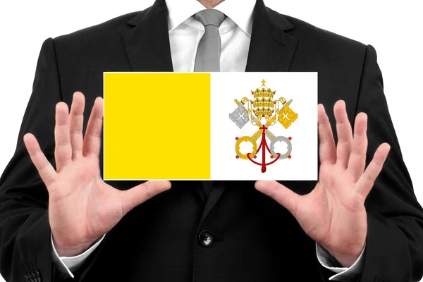 Empresario con tarjeta de visita con bandera de la Ciudad del Vaticano —  Fotos de Stock