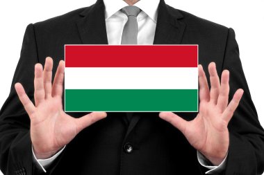 Kartvizit Macaristan bayrağı ile tutan işadamı