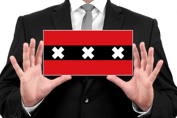 Businessman holding a business card with Amsterdam City Flag — Zdjęcie stockowe