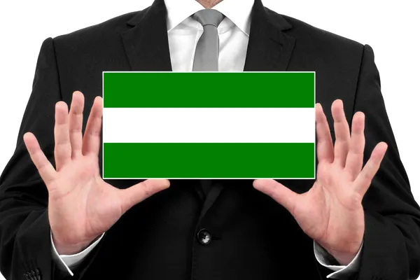 Businessman holding a business card with Rotterdam City Flag — Stock Photo, Image