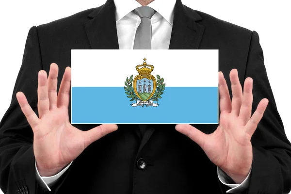 Empresario con tarjeta de visita con Bandera de San Marino —  Fotos de Stock