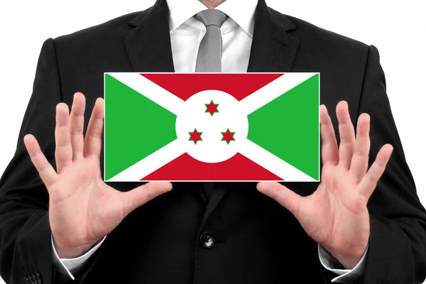 Empresario con tarjeta de visita con bandera de Burundi — Foto de Stock