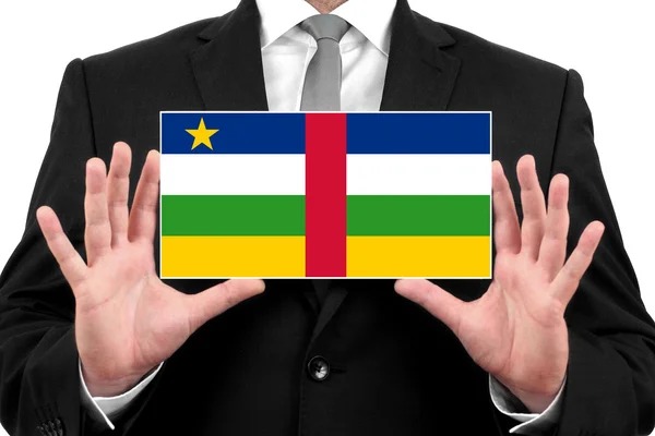 Businessman holding a business card with Central African Republic Flag — Stock Photo, Image