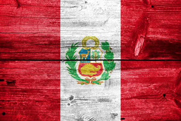 Peru Flag painted on old wood plank texture — Stock Photo, Image