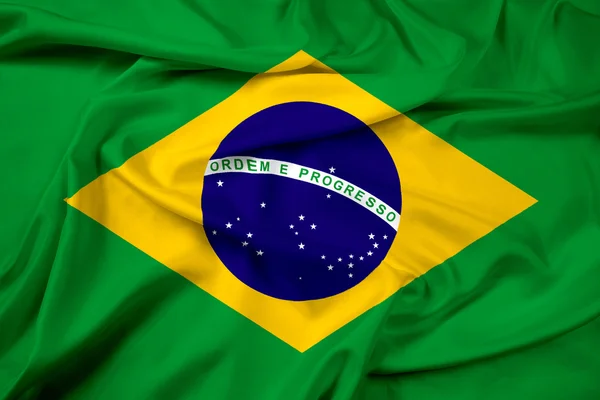 Brandissant le drapeau du Brésil — Photo