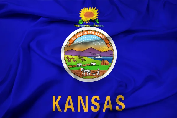 Ondeando la bandera del estado de Kansas — Foto de Stock