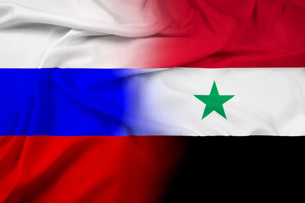 Wapperende vlag van Rusland en Syrië — Stockfoto