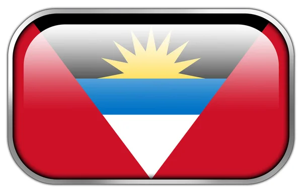 Блестящая кнопка с прямоугольным флагом Антигуа и Барбуды — стоковое фото
