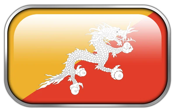 Bhutan bayrağı dikdörtgen parlak düğme — Stok fotoğraf
