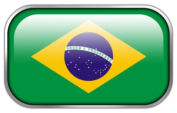 Brezilya bayrağı dikdörtgen parlak düğme — Stok fotoğraf
