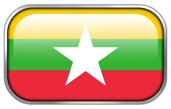 缅甸国旗矩形光泽按钮 — 图库照片