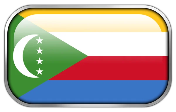 코모로 이슬람 연방 공화국 국기 사각형 글로시 버튼 — 스톡 사진