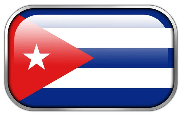 キューバ国旗四角光沢のあるボタン — ストック写真