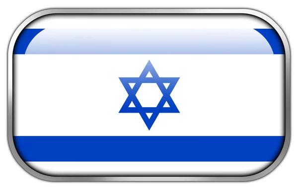 Israel Bandeira retângulo brilhante botão — Fotografia de Stock