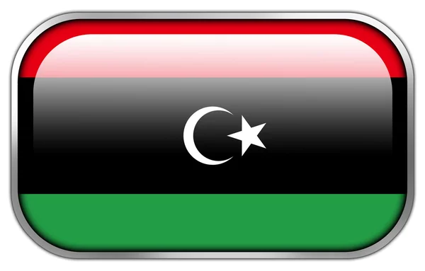 Libya bayrağı dikdörtgen parlak düğme — Stok fotoğraf