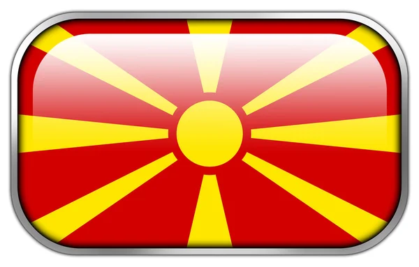 Mazedonien Flagge Rechteck glänzenden Knopf — Stockfoto