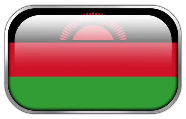 Lesklý tlačítko obdélník příznak Malawi — Stock fotografie