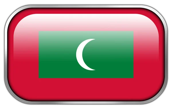 马尔代夫国旗矩形光泽按钮 — 图库照片