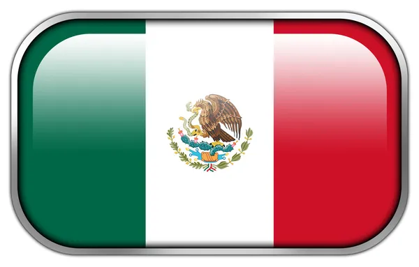 México Bandera rectángulo botón brillante —  Fotos de Stock