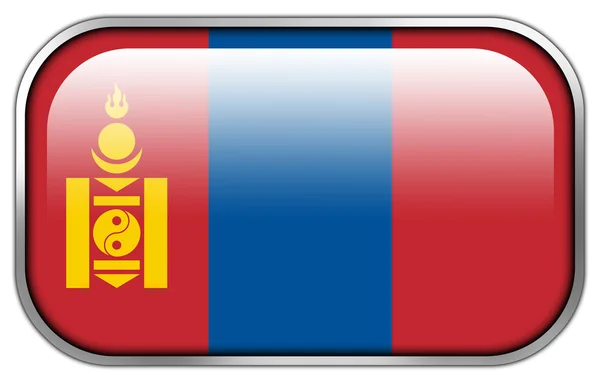 Mongolei Flagge Rechteck glänzenden Knopf — Stockfoto