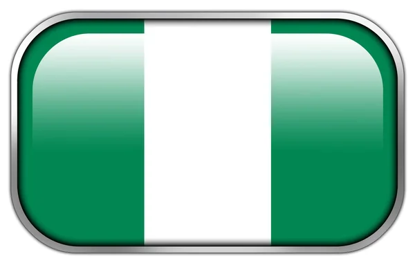 Nigeria Flagge Rechteck glänzenden Knopf — Stockfoto