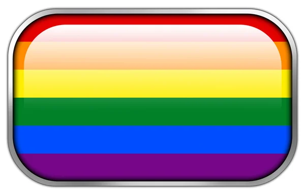 Arco-íris Bandeira retângulo brilhante botão — Fotografia de Stock