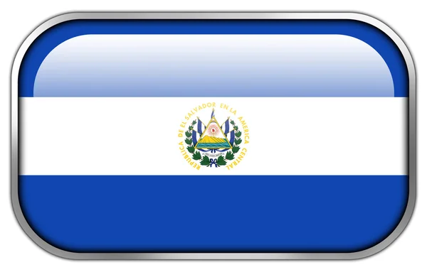 Salvadorská vlajka obdélník lesklý tlačítko — Stock fotografie