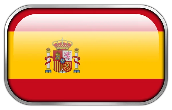 西班牙国旗矩形光泽按钮 — 图库照片