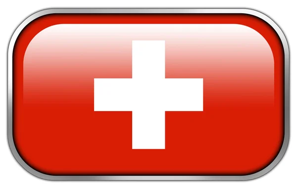 Švýcarsko vlajky obdélník lesklý tlačítko — Stock fotografie