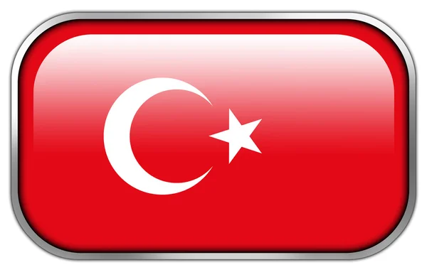 Türkiye'nin bayrak dikdörtgen parlak düğme — Stok fotoğraf